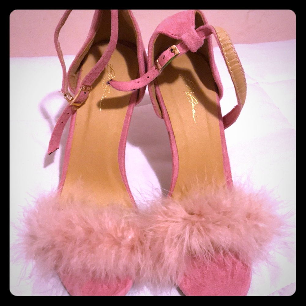 Pink fuzzy heels